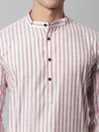 Jompers Men's Orange and White Striped Kurta