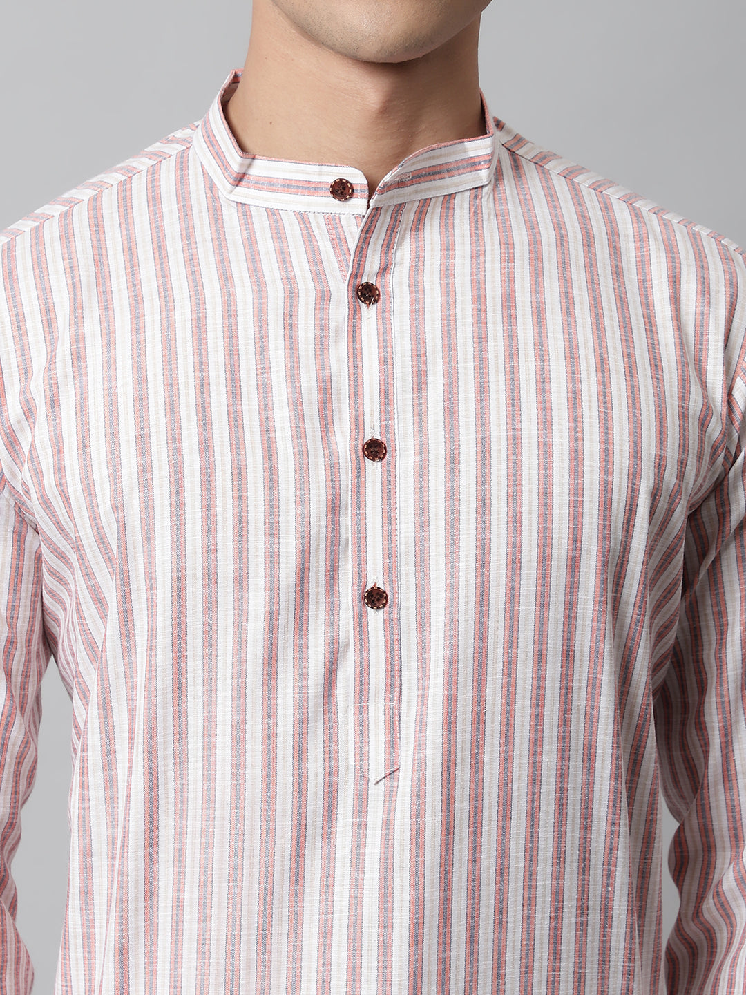 Jompers Men's Orange and White Striped Kurta