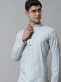 Jompers Men's Sky Blue and White Striped Kurta