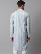 Jompers Men's Sky Blue and White Striped Kurta