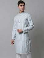 Jompers Men's Sky Blue and White Striped Kurta