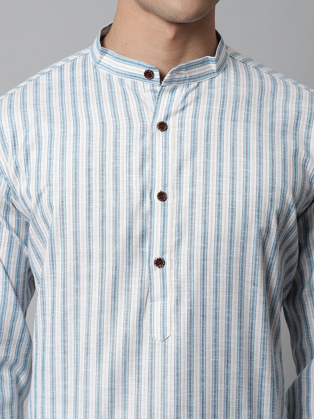 Jompers Men's Sky Blue and White Striped Kurta