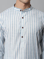 Jompers Men's Sky Blue and White Striped Kurta