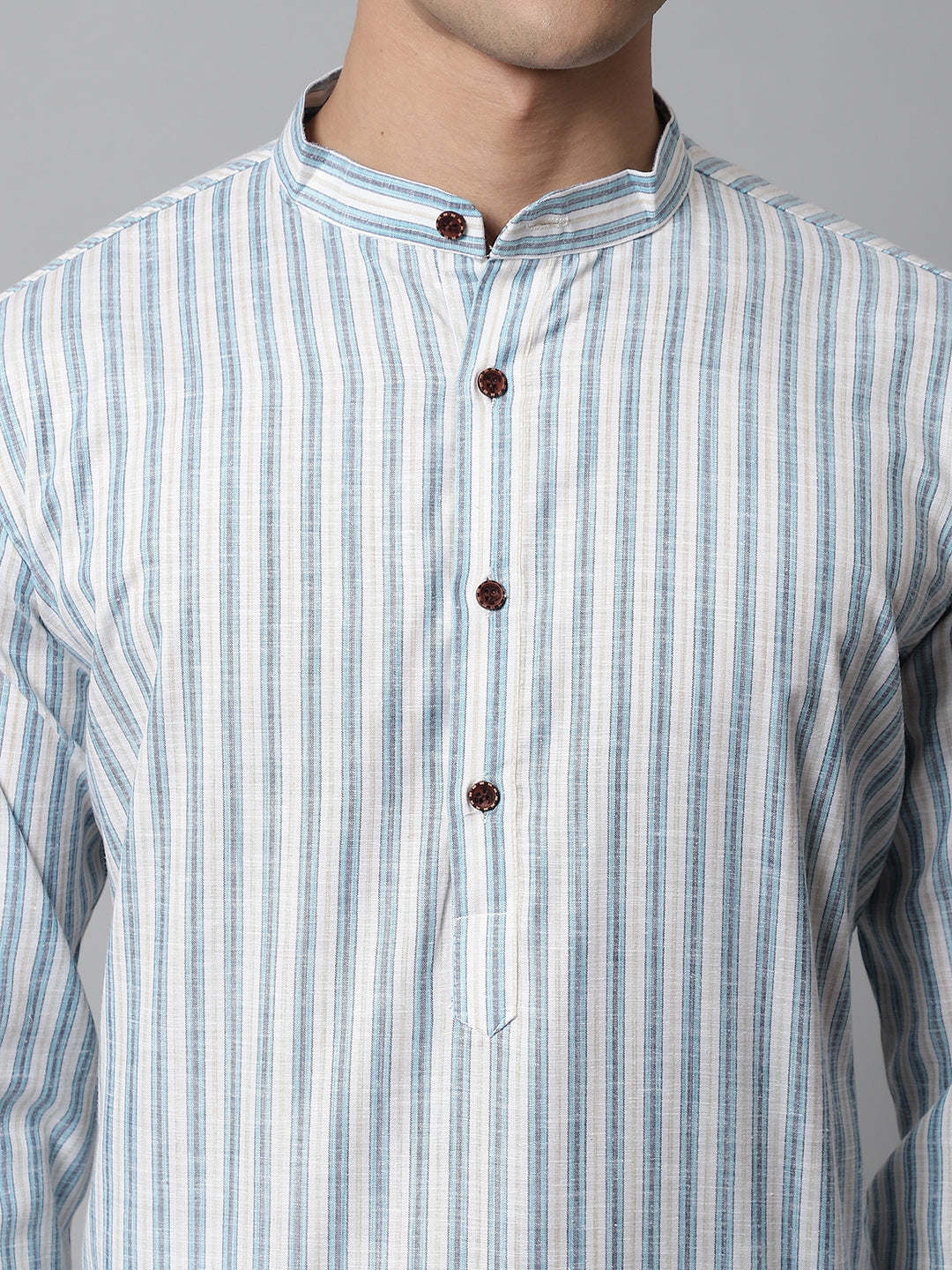 Jompers Men's Sky Blue and White Striped Kurta