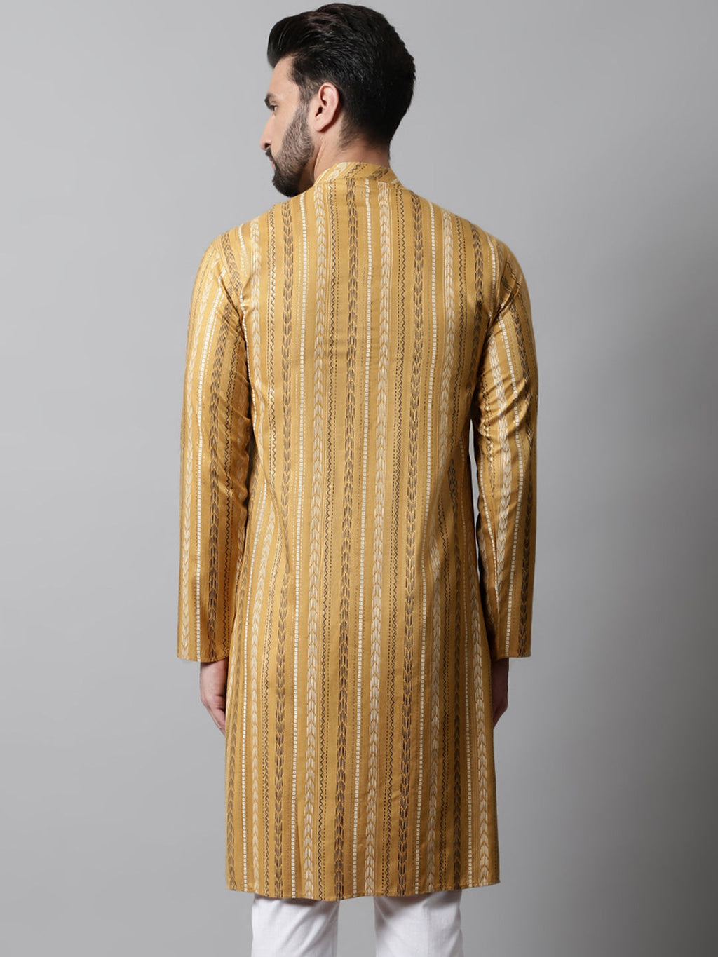 Jompers Men's Beige Foil Printed Kurta