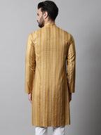 Jompers Men's Beige Foil Printed Kurta
