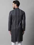 Jompers Men's Navy Blue Foil Printed Kurta