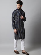 Jompers Men's Navy Blue Foil Printed Kurta