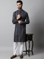 Jompers Men's Navy Blue Foil Printed Kurta