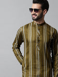 Jompers Men's Olive Green Foil Printed Kurta