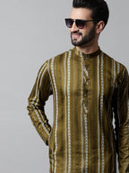 Jompers Men's Olive Green Foil Printed Kurta