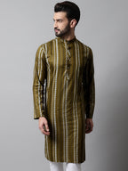 Jompers Men's Olive Green Foil Printed Kurta
