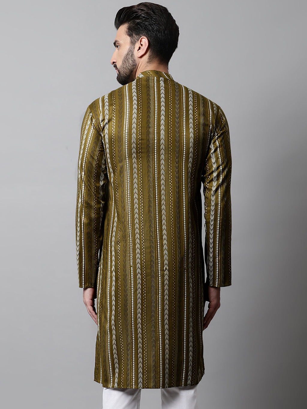 Jompers Men's Olive Green Foil Printed Kurta