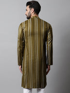 Jompers Men's Olive Green Foil Printed Kurta