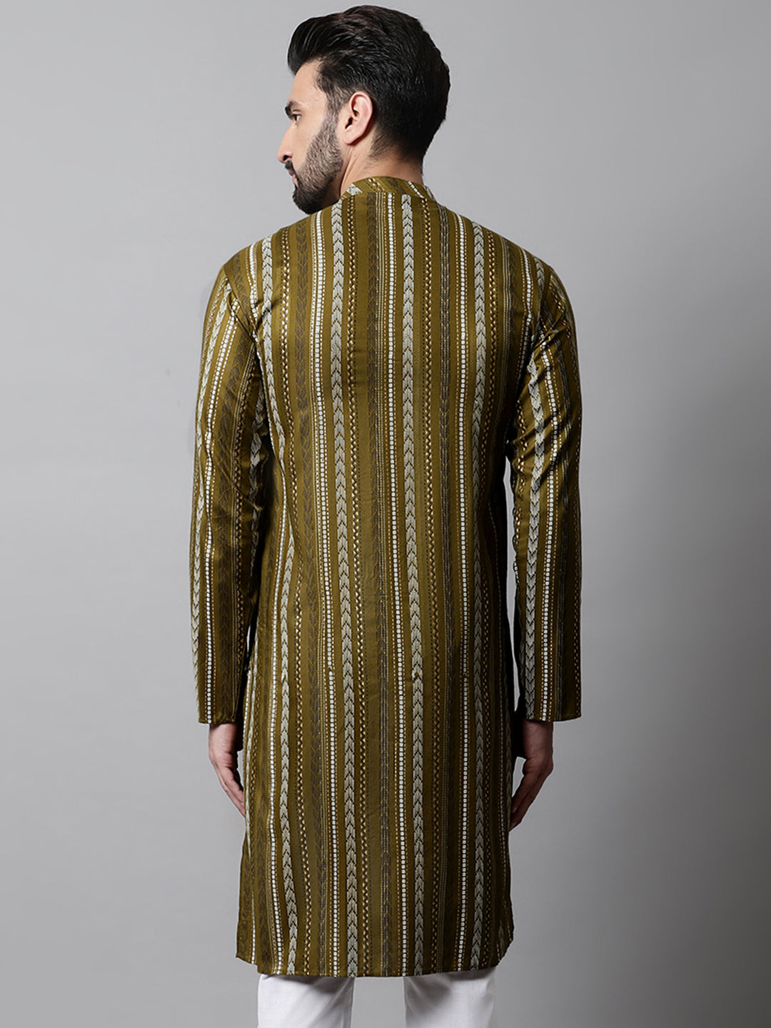 Jompers Men's Olive Green Foil Printed Kurta