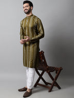 Jompers Men's Olive Green Foil Printed Kurta