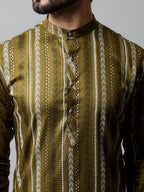 Jompers Men's Olive Green Foil Printed Kurta