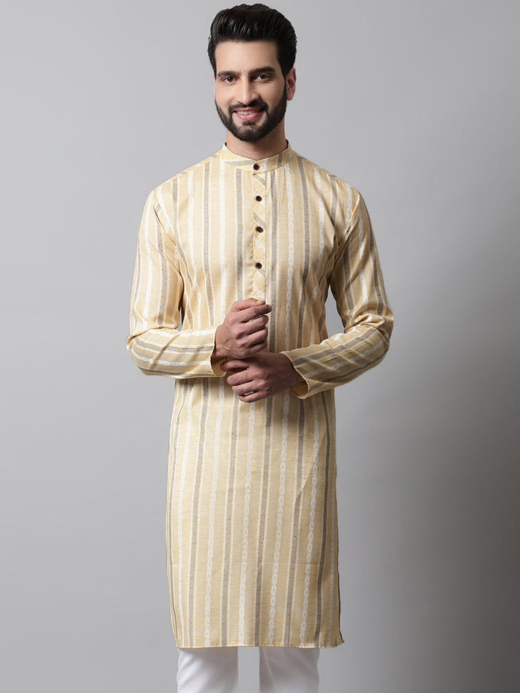 Jompers Men's Beige Geomatric Printed Kurta