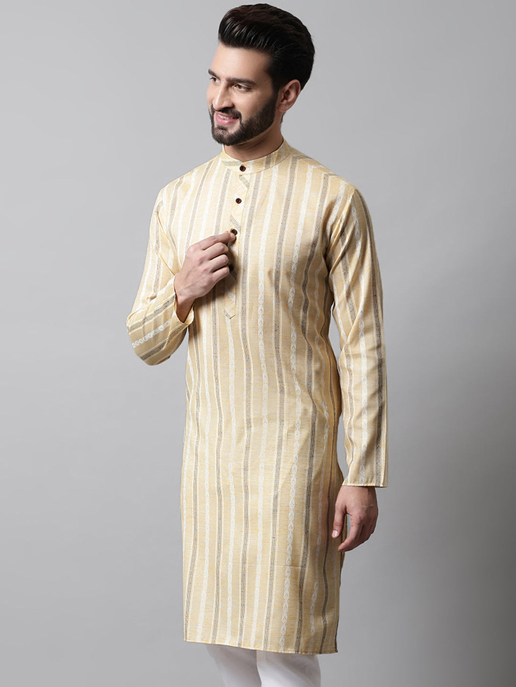 Jompers Men's Beige Geomatric Printed Kurta