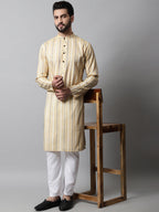 Jompers Men's Beige Geomatric Printed Kurta