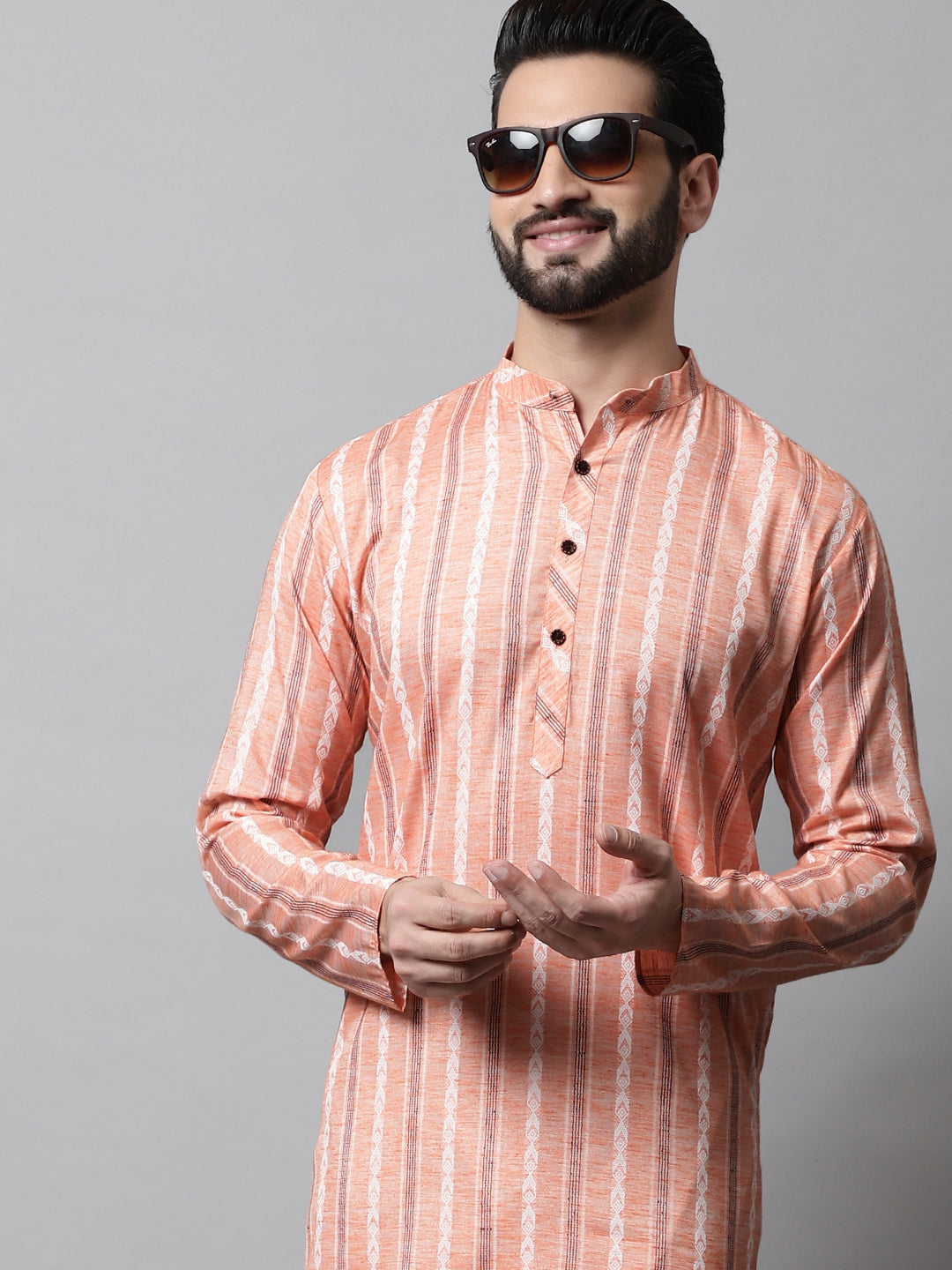 Jompers Men's Coral Geomatric Printed Kurta