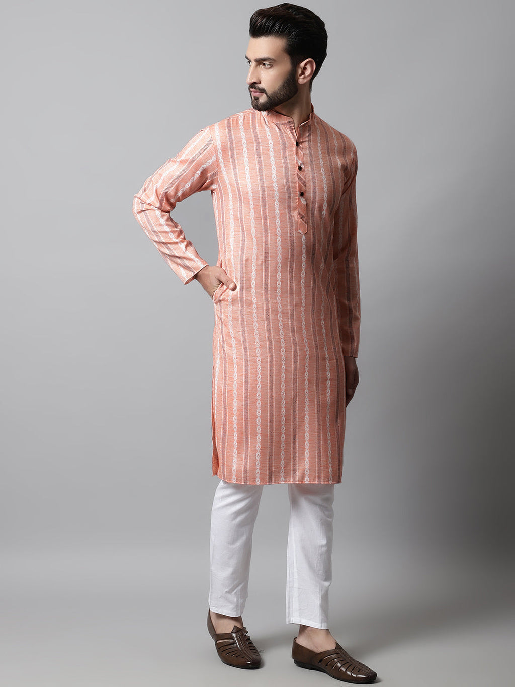 Jompers Men's Coral Geomatric Printed Kurta