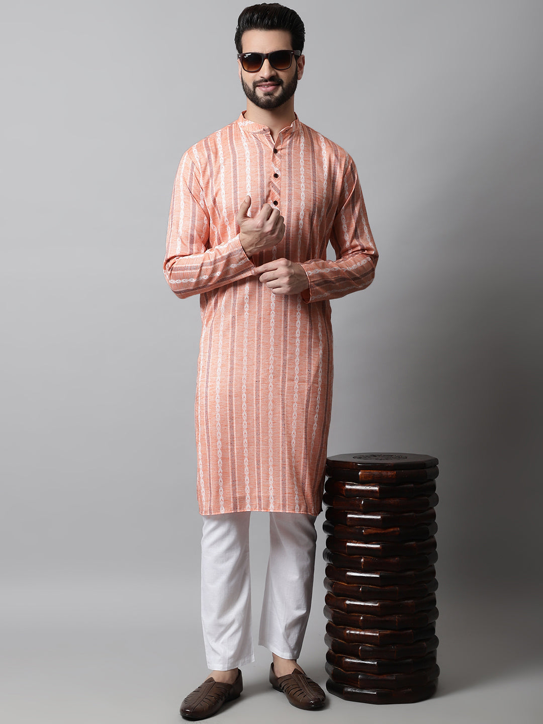 Jompers Men's Coral Geomatric Printed Kurta
