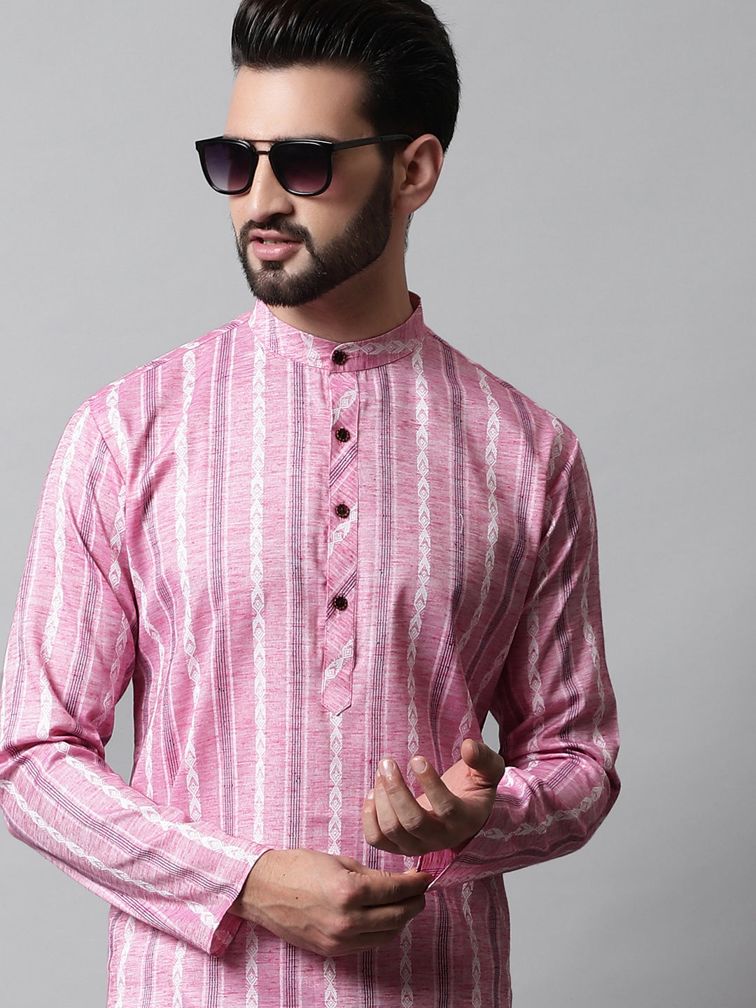 Jompers Men's Pink Geomatric Printed Kurta