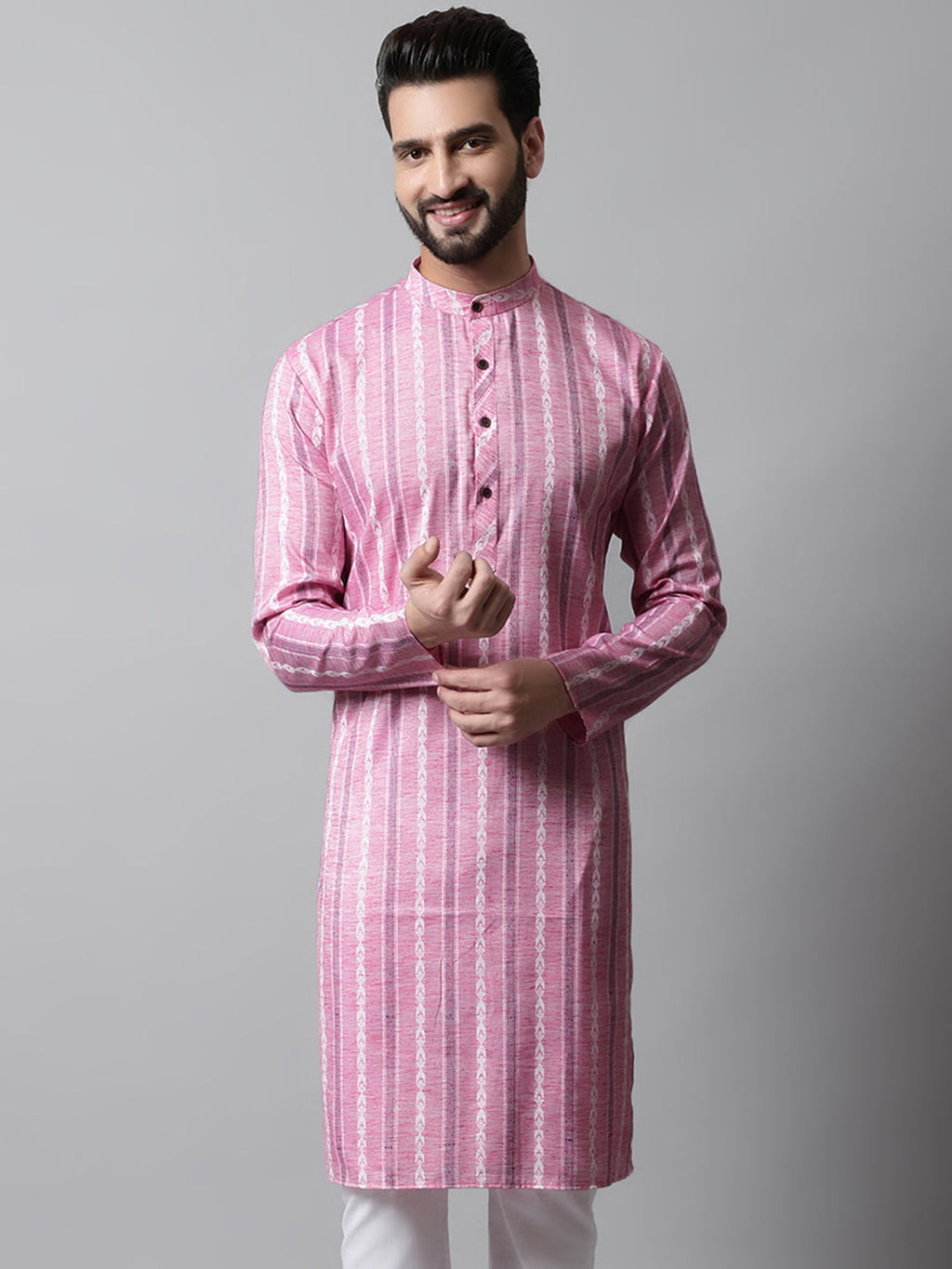 Jompers Men's Pink Geomatric Printed Kurta