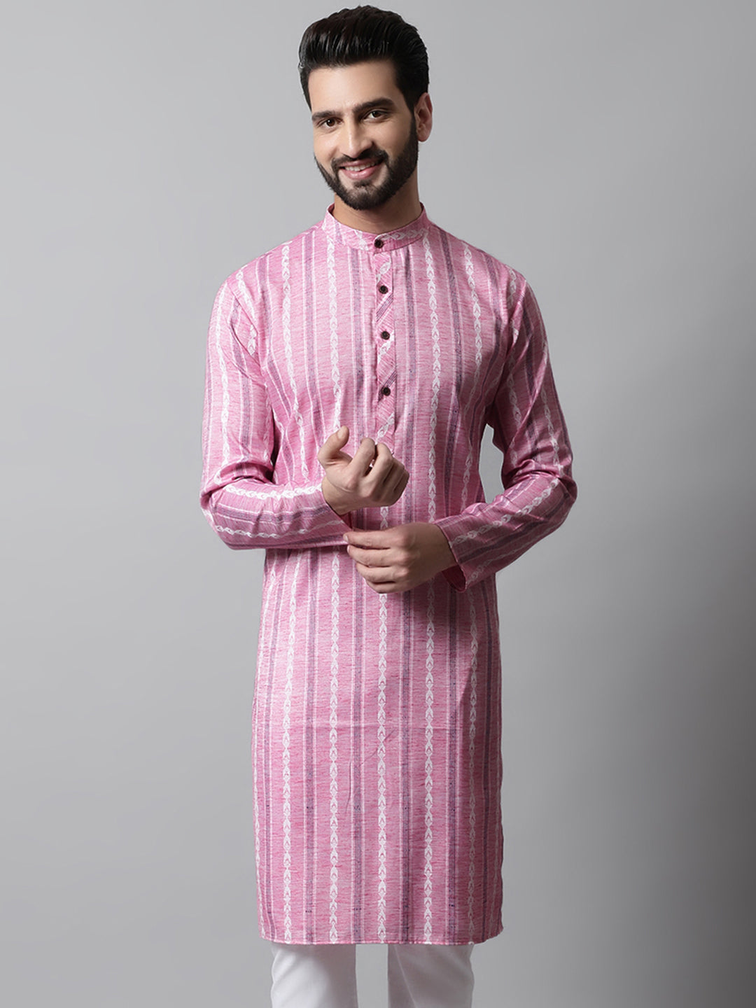 Jompers Men's Pink Geomatric Printed Kurta