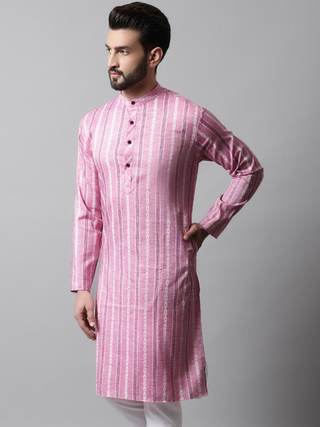 Jompers Men's Pink Geomatric Printed Kurta