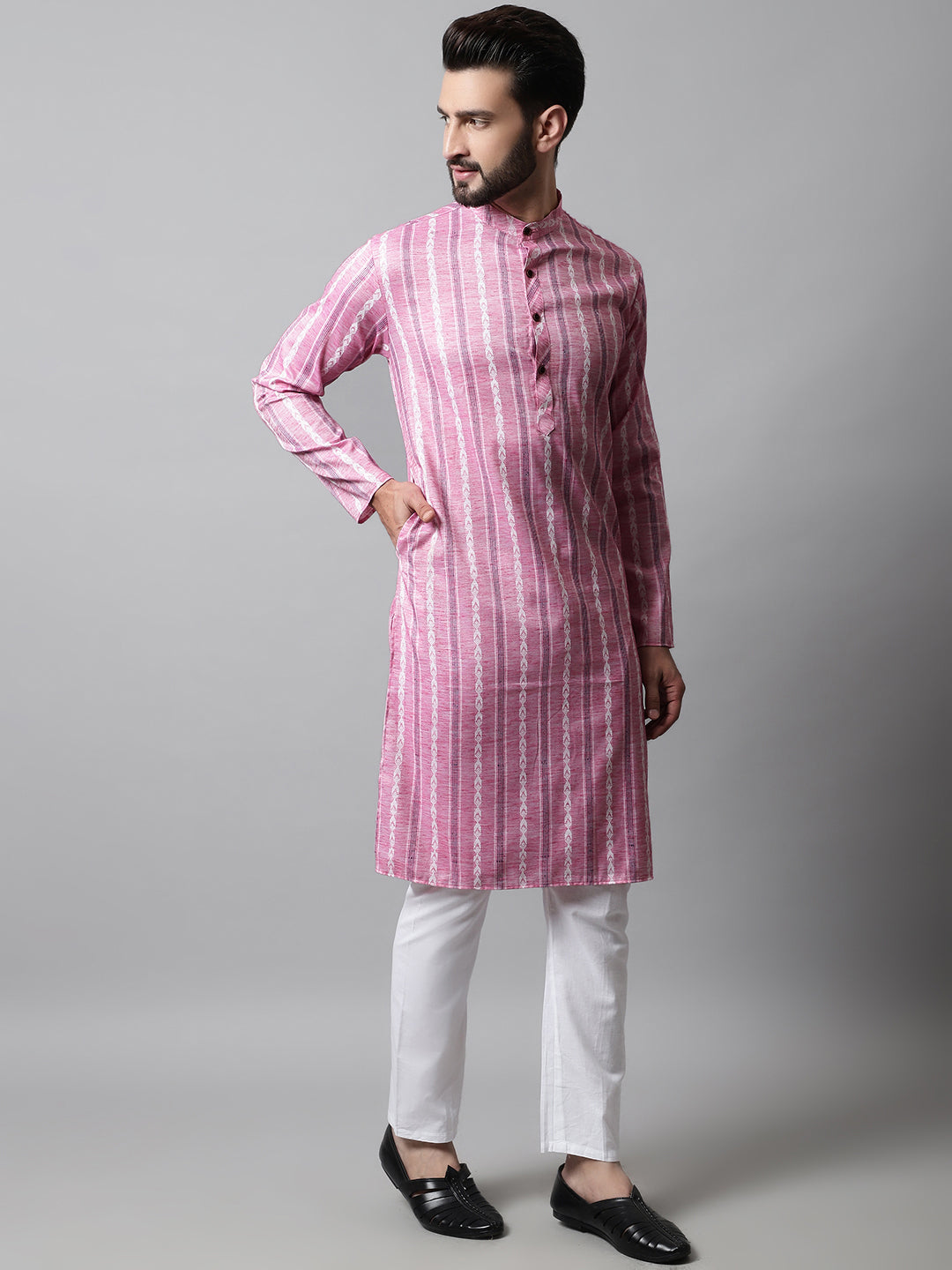 Jompers Men's Pink Geomatric Printed Kurta
