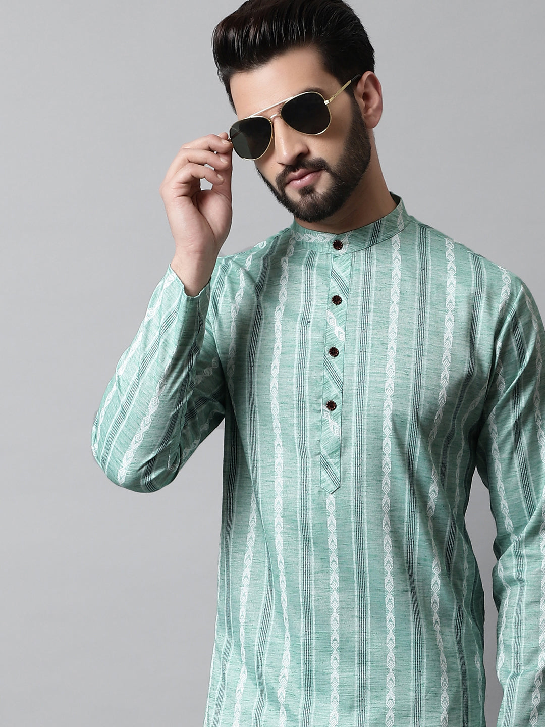 Jompers Men's Sky Blue Geomatric Printed Kurta
