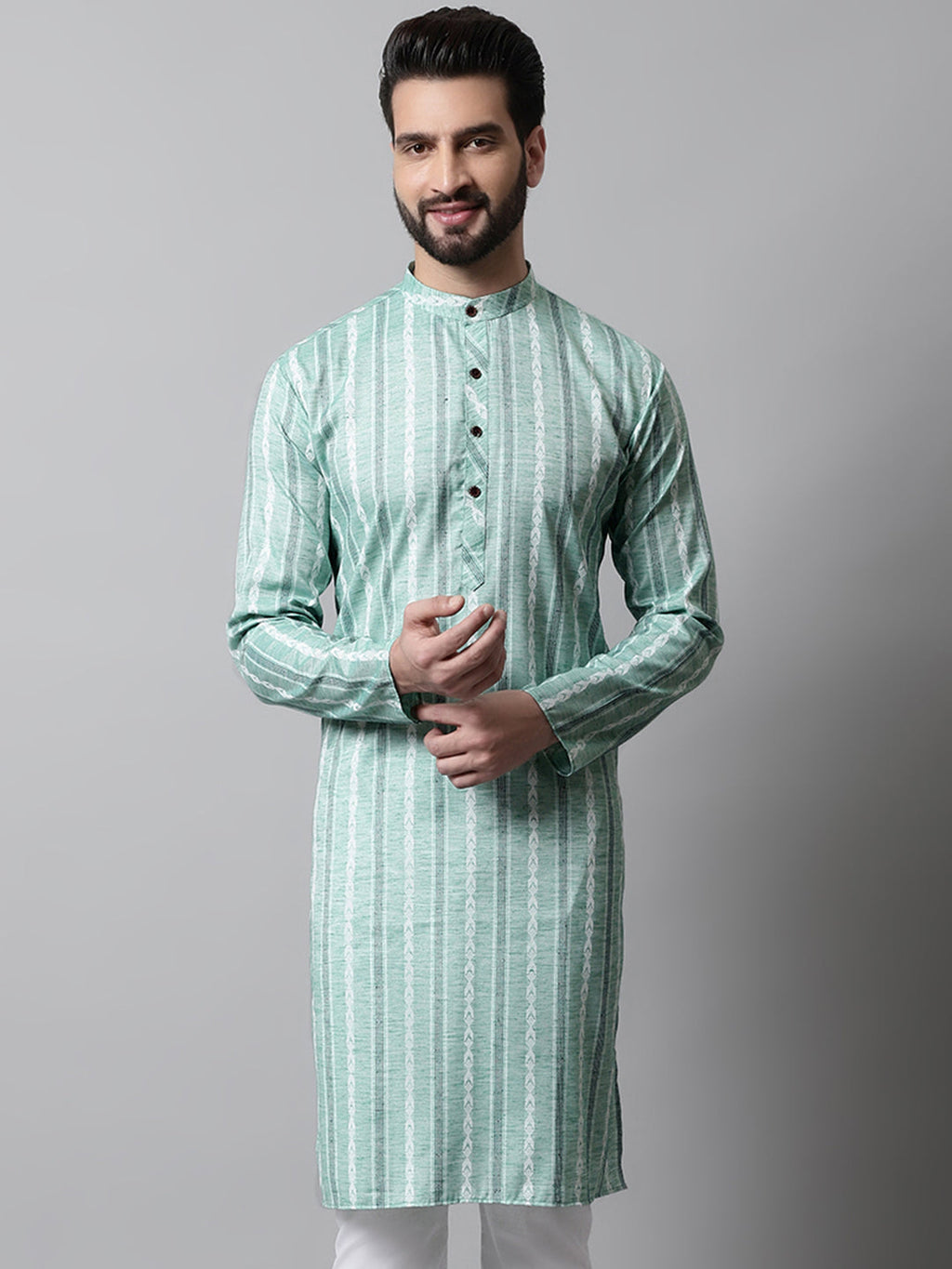 Jompers Men's Sky Blue Geomatric Printed Kurta