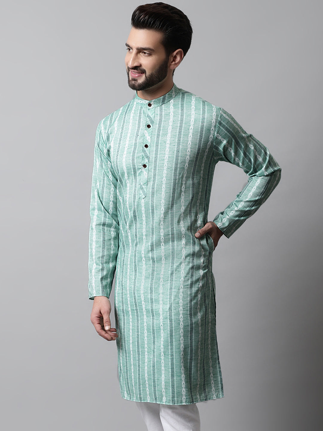 Jompers Men's Sky Blue Geomatric Printed Kurta