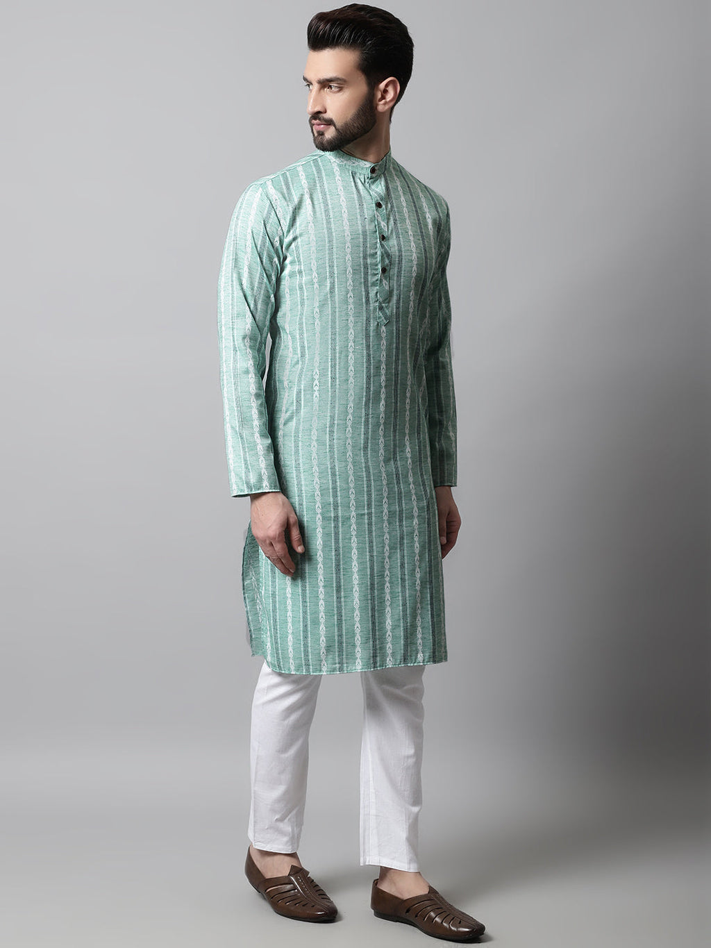 Jompers Men's Sky Blue Geomatric Printed Kurta