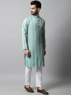 Jompers Men's Sky Blue Geomatric Printed Kurta