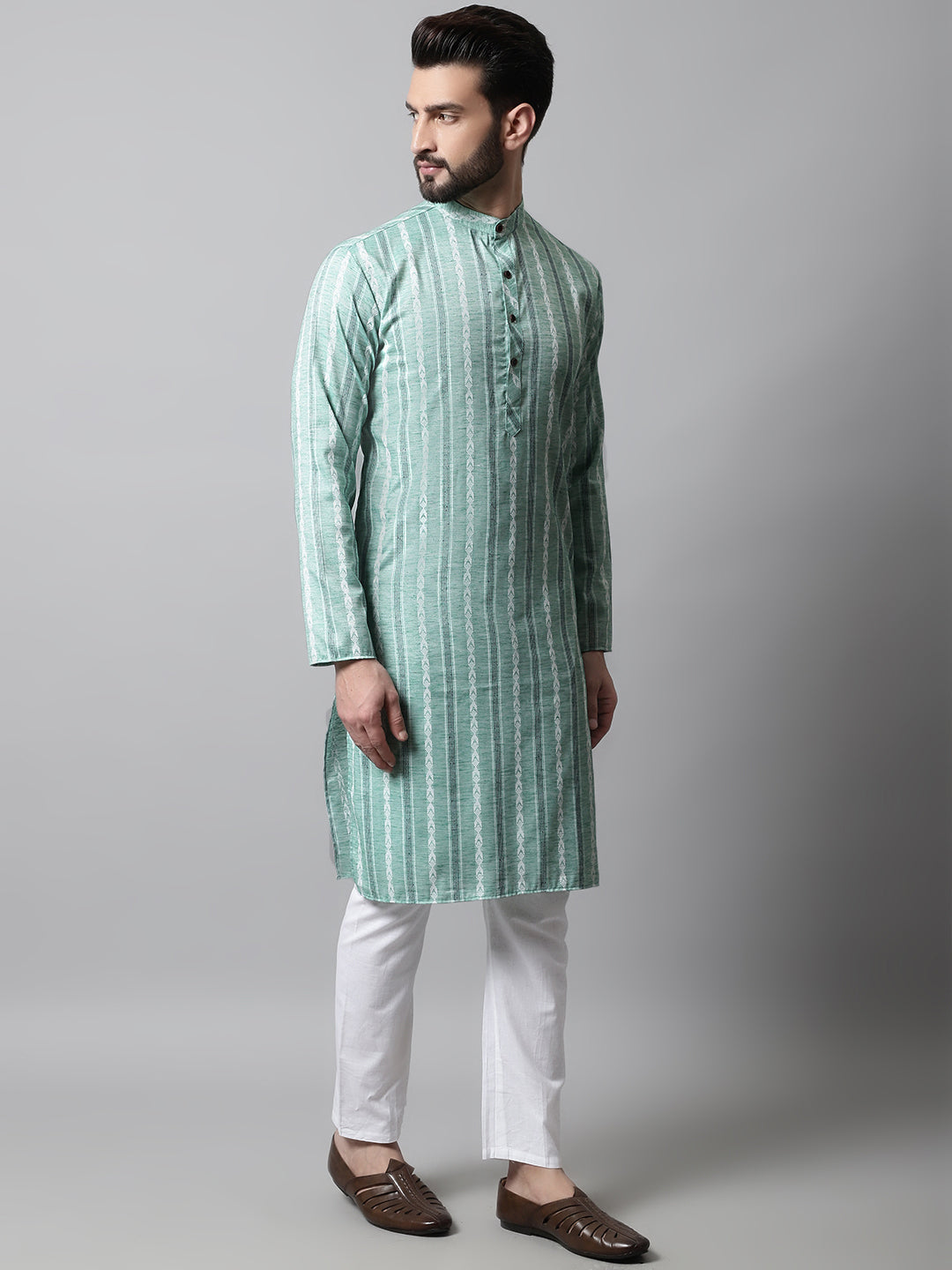 Jompers Men's Sky Blue Geomatric Printed Kurta