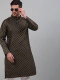 Jompers Men's Black Printed Silk Blend Kurta Only