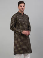 Jompers Men's Black Printed Silk Blend Kurta Only