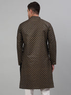 Jompers Men's Black Printed Silk Blend Kurta Only