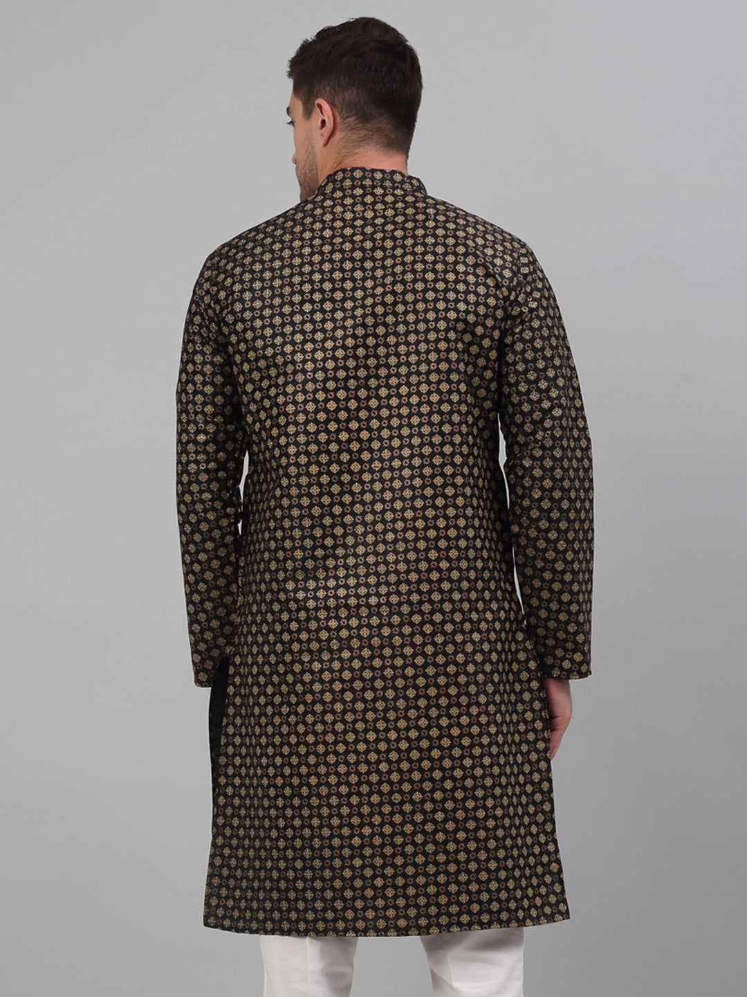 Jompers Men's Black Printed Silk Blend Kurta Only