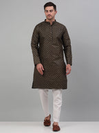 Jompers Men's Black Printed Silk Blend Kurta Only