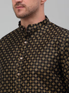 Jompers Men's Black Printed Silk Blend Kurta Only