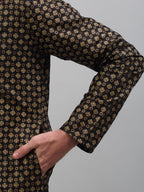 Jompers Men's Black Printed Silk Blend Kurta Only