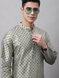 Jompers Men's Green Printed Silk Blend Kurta