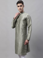 Jompers Men's Green Printed Silk Blend Kurta