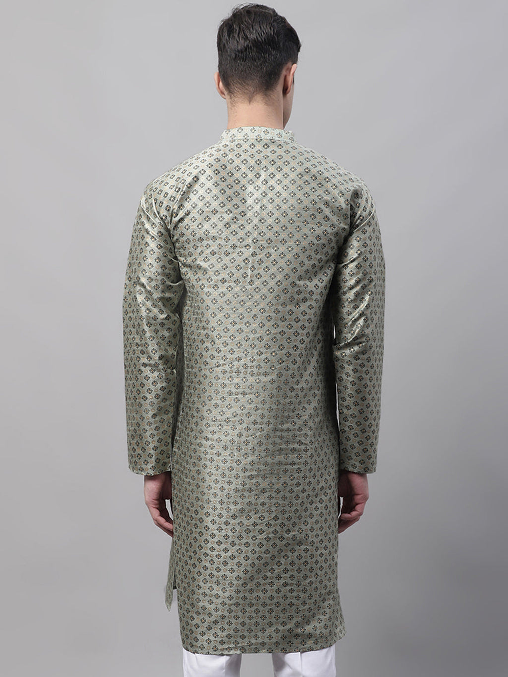 Jompers Men's Green Printed Silk Blend Kurta