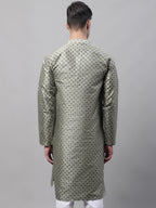 Jompers Men's Green Printed Silk Blend Kurta