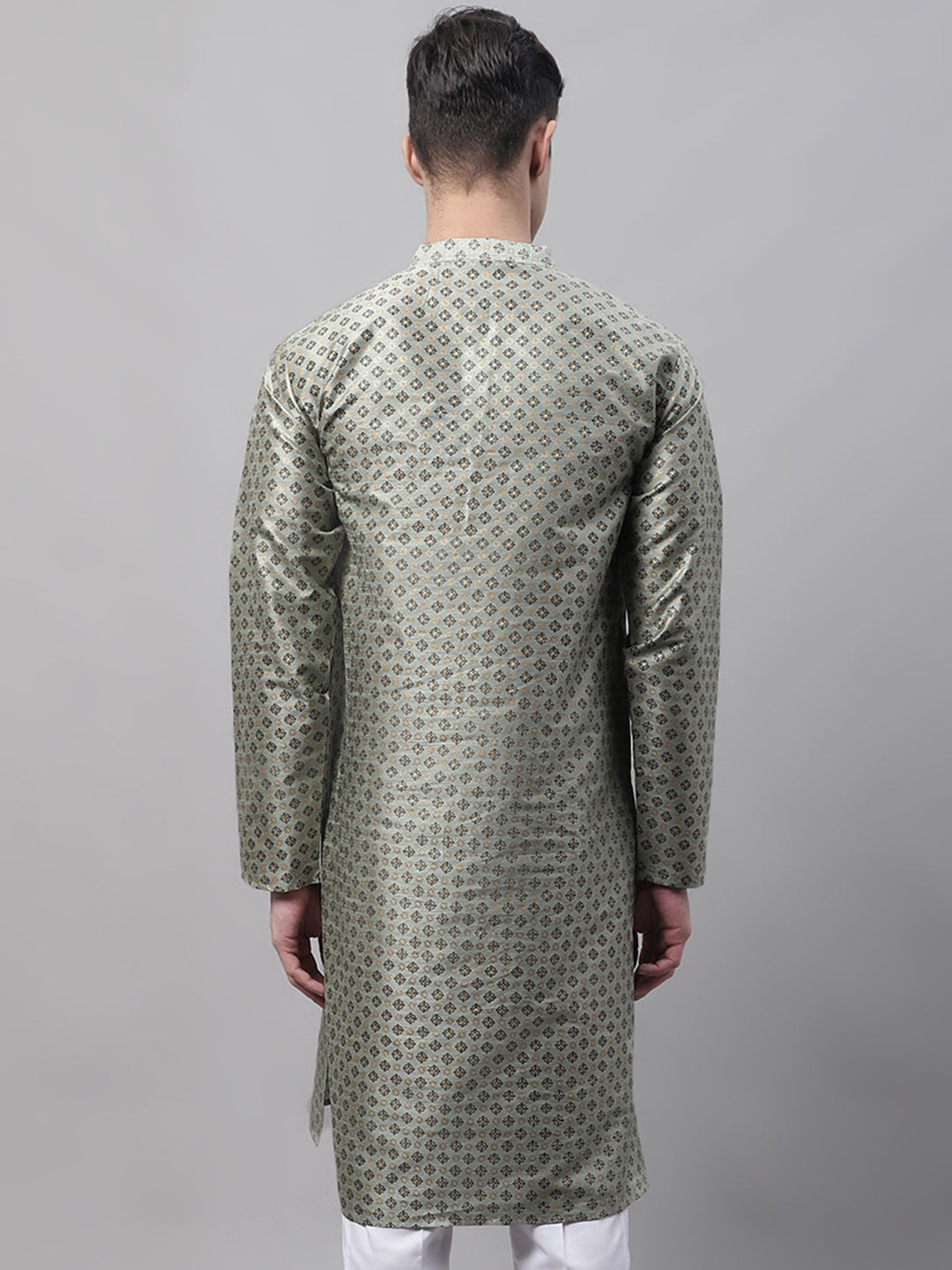 Jompers Men's Green Printed Silk Blend Kurta